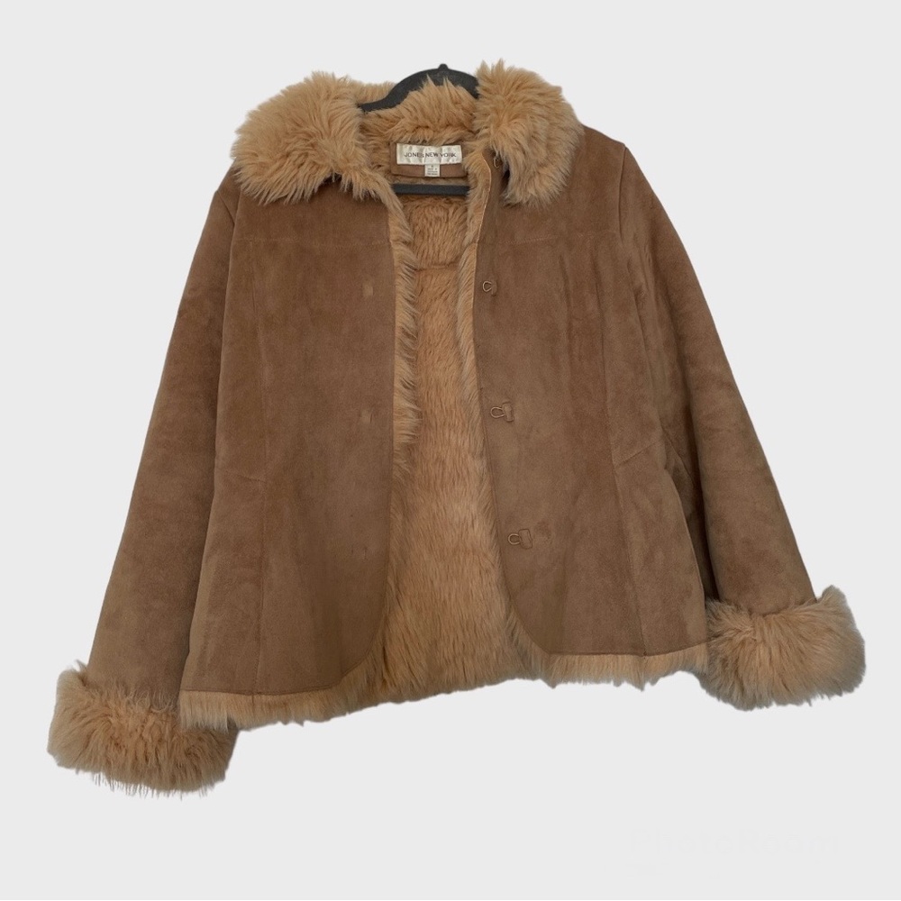 Jones New York Tan Faux Fur Suede Jacket